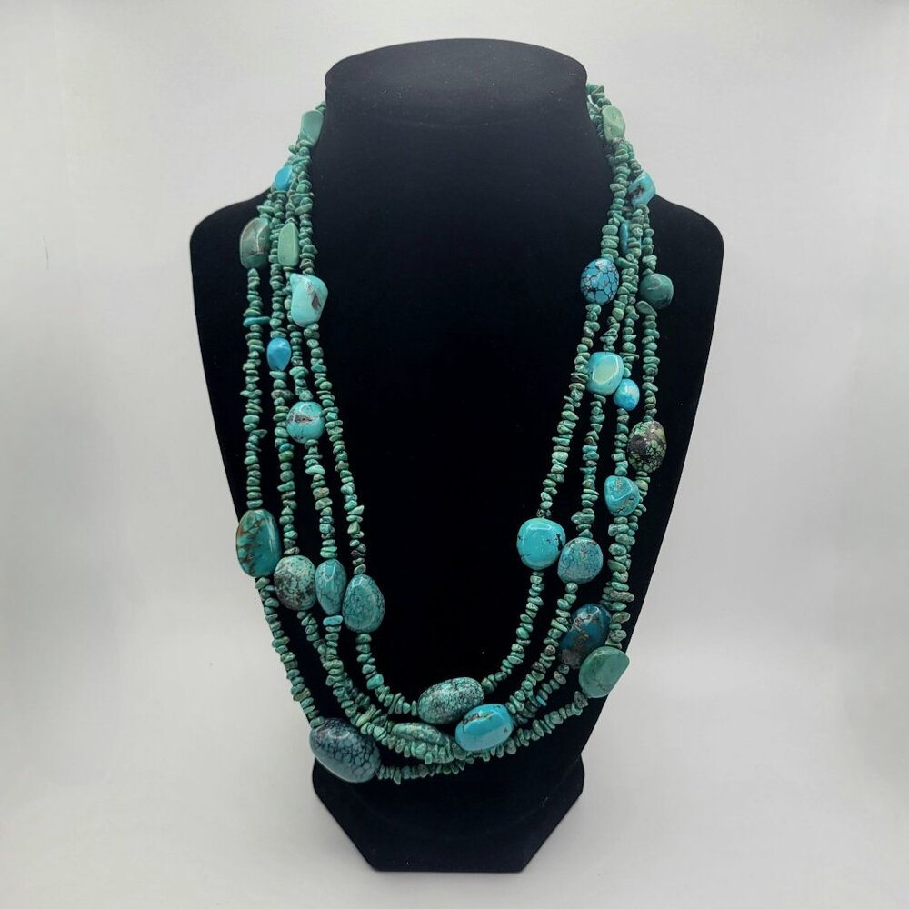 Jay King DTR Turquoise 4 Strand Necklace Signed Mine Finds 20 Inch 925 Silver